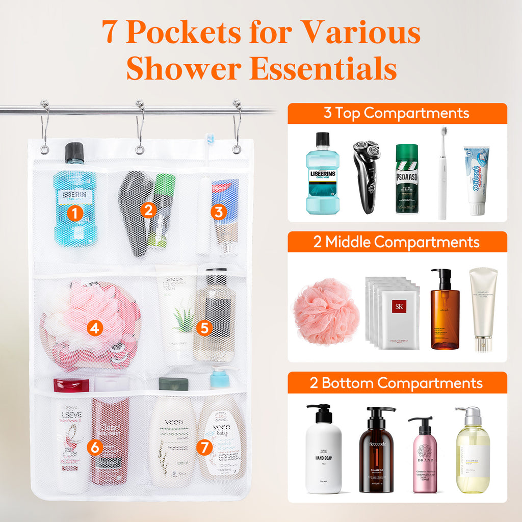 Mesh Shower Caddy, Hanging Shower Organizer with Quick Drying Mesh, Portable Space Saving Bathroom Organizer to Shampoo, Hold Soap and Cruise Ship Essentials, White, 1/2/3/4pcs