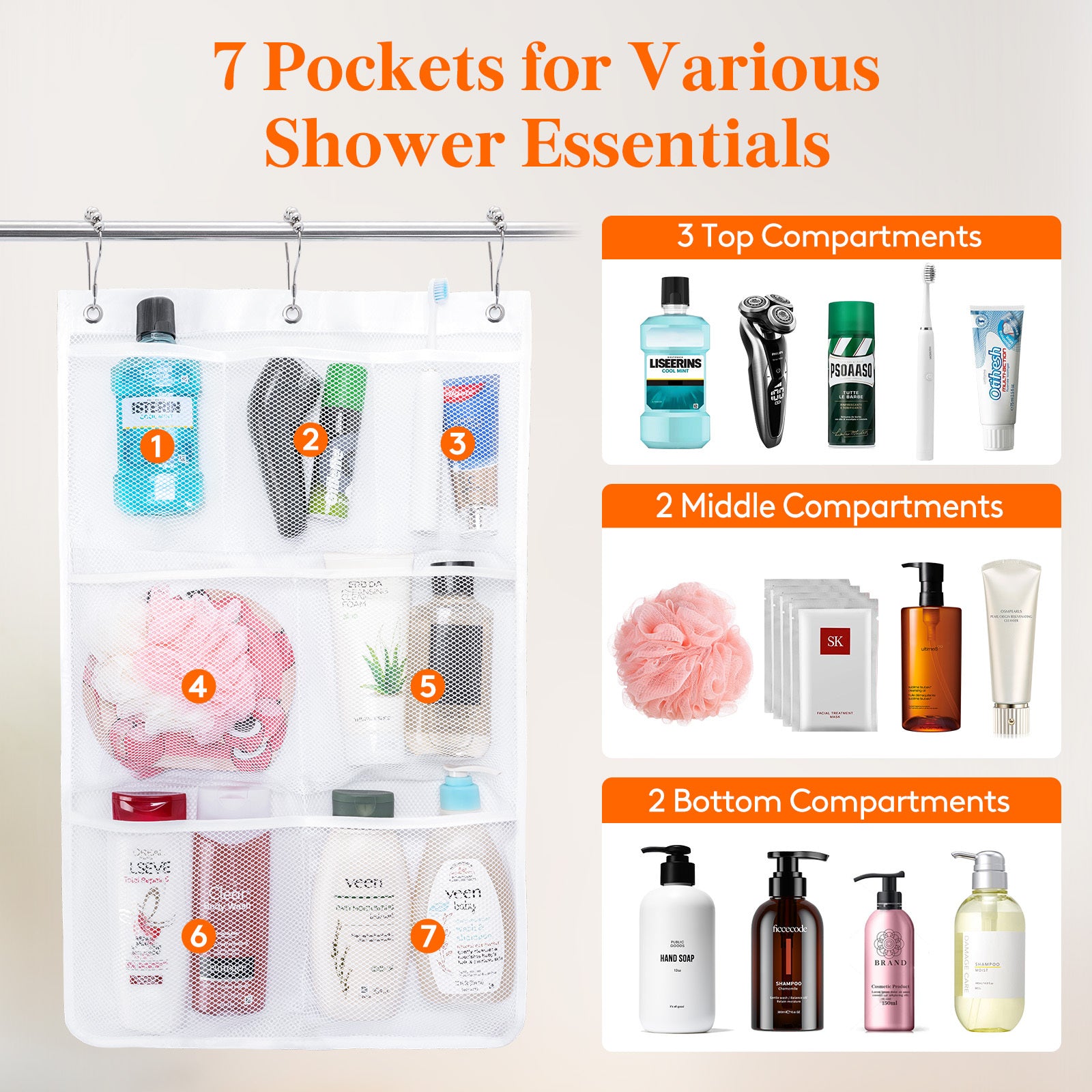 Mesh Shower Caddy, Hanging Shower Organizer with Quick Drying Mesh, Portable Space Saving Bathroom Organizer to Shampoo, Hold Soap and Cruise Ship Essentials, White, 1/2/3/4pcs