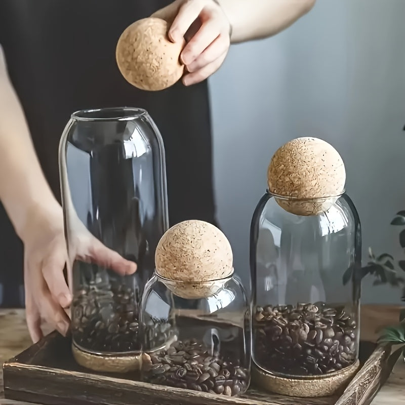 3pcs Glass Storage Container with Spherical Cork Stopper, 17 Oz/500Ml Glass Jar, Suitable for Kitchen Seasoning Container Set, Moisture Resistant for Kitchen Tidying And Storage, Ramadan, Valentine'S Day, Thanksgiving
