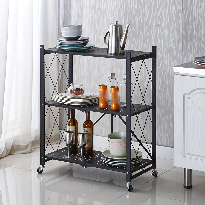 Premium Adjustable Home Storage Rack – durable multi-purpose storage, Simple Deluxe 3-Tier Heavy Duty Foldable Metal Rack Storage Shelving Unit With Wheels Moving, designed for American homes, daily convenience and practical gifting