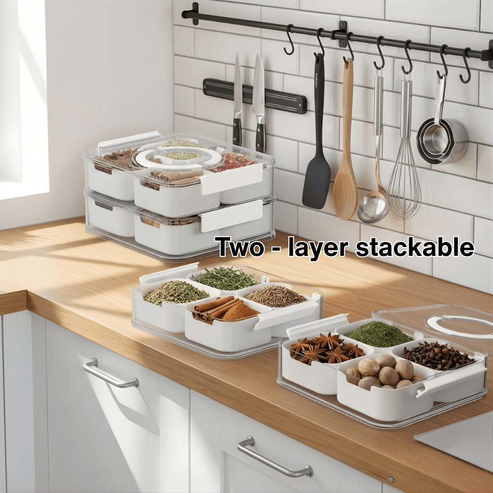 Space-Saving Refrigerator Storage Organizer – easy-access fridge organization, 2-Tier 8 Compartment Stackable Fridge Fruit Storage Containers with Lid and Foldable Handle Snackle, designed for American homes, daily convenience and practical gifting