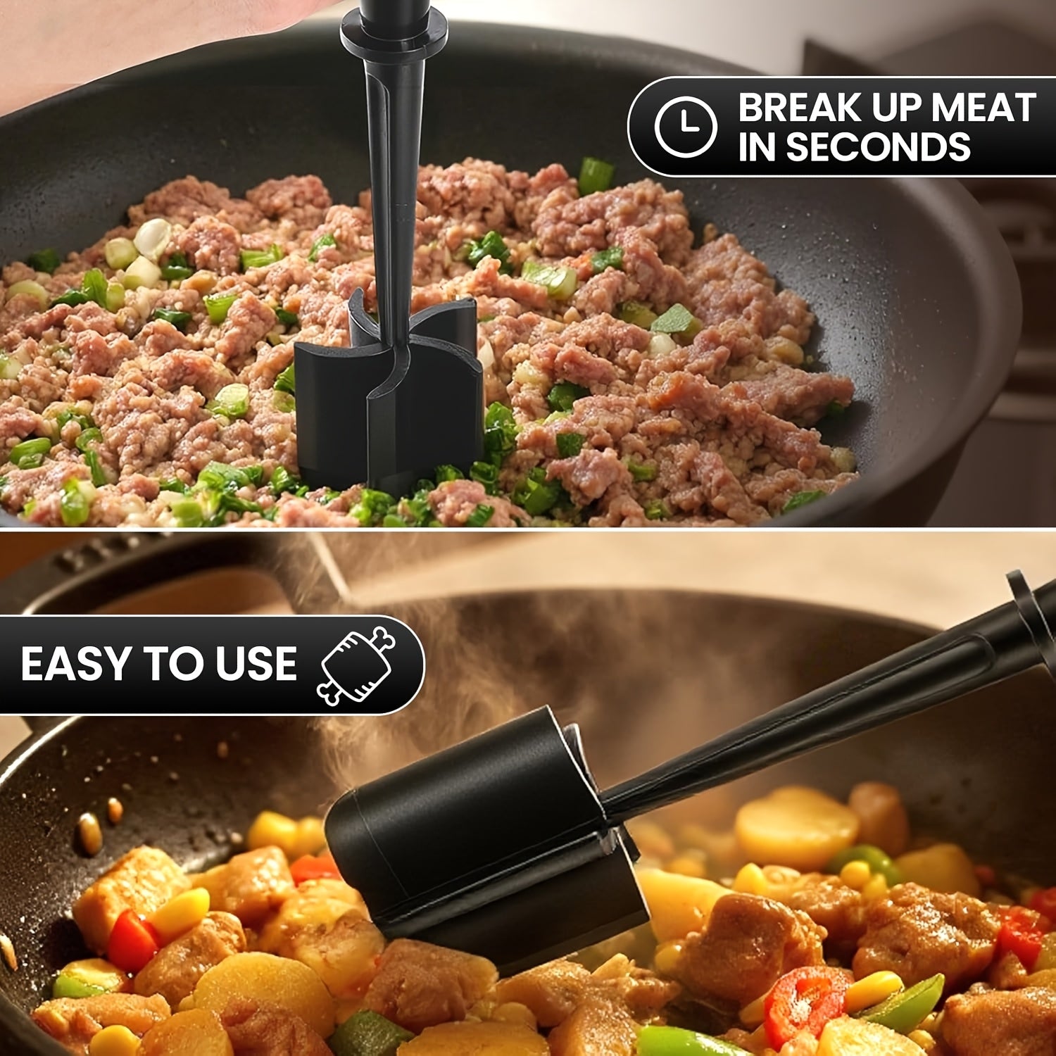 Kitchen Essential – LMMAKE 2pcs Multipurpose Kitchen Chopper Tools: Professional-Grade Heat Resistant Meat Grinder And Vegetable Masher. Perfect for Hamburger Patty Formation, Potato Mashing