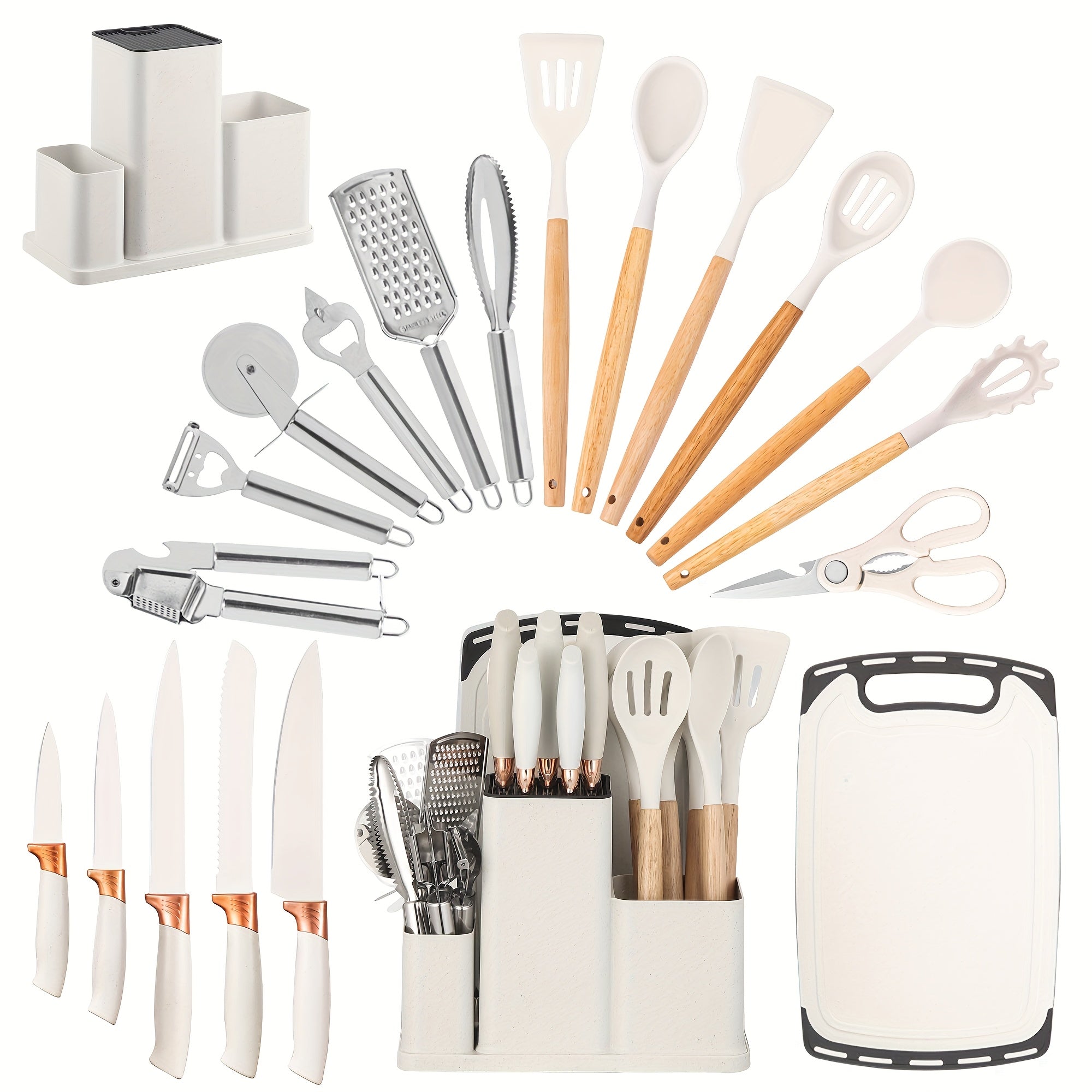 Kitchen Tools – 20pcs Premium Silicone Kitchen Utensil & Knife Set - All-In-One Nonstick Knife Set