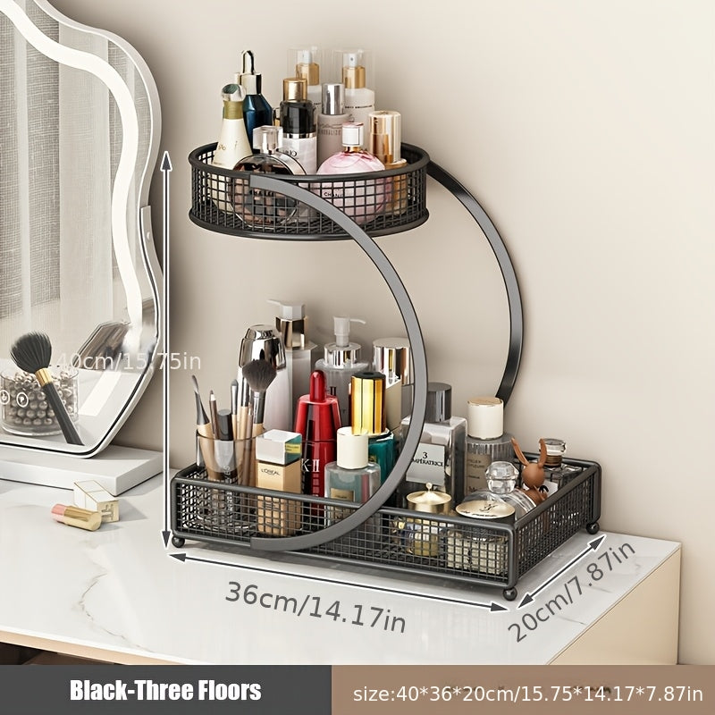 Heavy-Duty 1pc Adjustable Home Storage Rack – durable multi-purpose storage, 1pc Varnished Metal Cosmetic Organizer - No-Installation Lightweight Makeup Storage Rack Spiral Design Vanity, designed for American homes, daily convenience and practical g