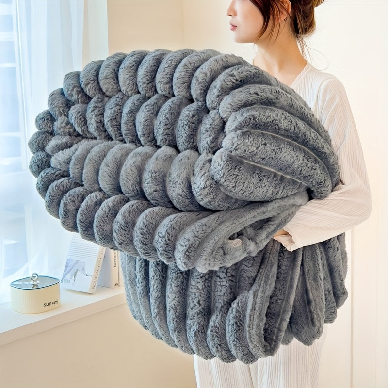 Ultra-Soft Thick Fleece Blanket | Multi-Color, 3D Faux Rabbit Fur, Double-Sided, Ideal for All Seasons, Home, Office, Travel, Camping, Gift for All Occasions