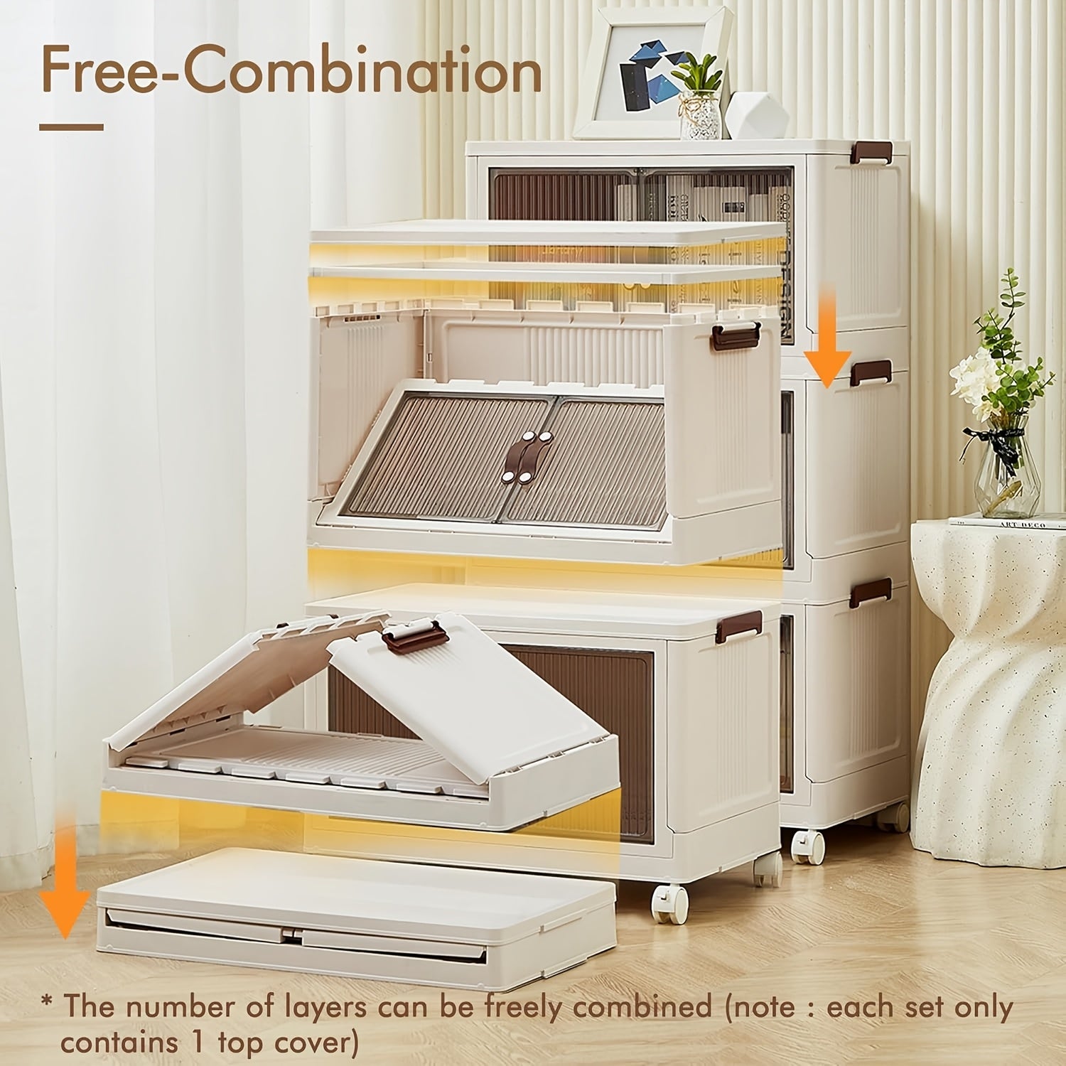 Premium 3pcs Stackable Storage Drawer – smooth-access cabinet organization, Bin with Drawers Stackable Storage Bins with Wheels Open Front Foldable Design for Home, designed for American homes, daily convenience and practical gifting