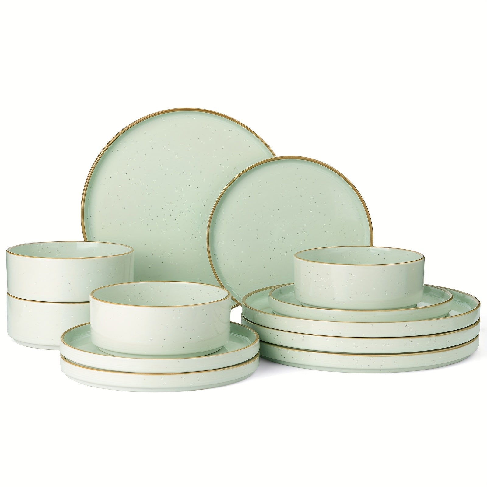 12pcs Stoneware Dinnerware Set for 4, Microwave And Dishwasher Safe