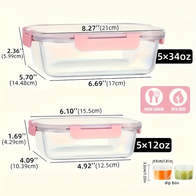 10pcs High-End Food Grade High Borosilicate Glass Meal Box Set - Sealed And Leak Proof, Microwave Safe, Dishwasher Compatible, BPA Free, Suitable for Home Kitchens, Offices, Outdoor Dining - Suitable for Controlling Food Portions And Storage