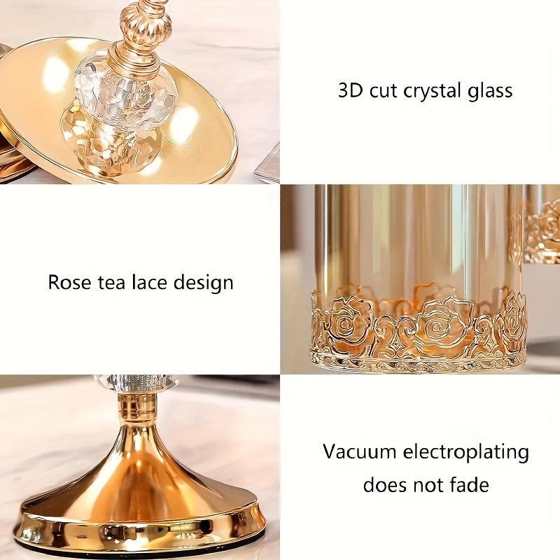 Easy-Access 2pcs Airtight Storage Jar Set – clear reusable pantry storage, 2pcs Vintage Elegant Glass Candy Dish with Lid Golden Crystal Jar for Candy Buffet, designed for American homes, daily convenience and practical gifting