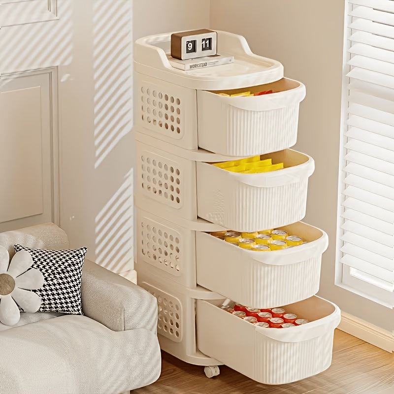 White Multi-layer Rolling Storage Cart, Multifunctional Drawer-style Cabinet, Modern Minimalist Plastic Office Cart, Stackable Layered Organizer, Living Room Storage Cart -Suitable for Kitchen, Bedroom, Living Room, And Office., Storage Drawer Units
