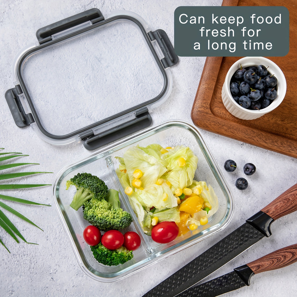 TYKOON 5/9pcs Glass Meal Prep Containers with Upgraded Snap-Lock Lids, 30/36oz Glass Food Storage Containers, 2-Compartment Set, Leak-Proof & Microwave, Oven, and Fridge Safe
