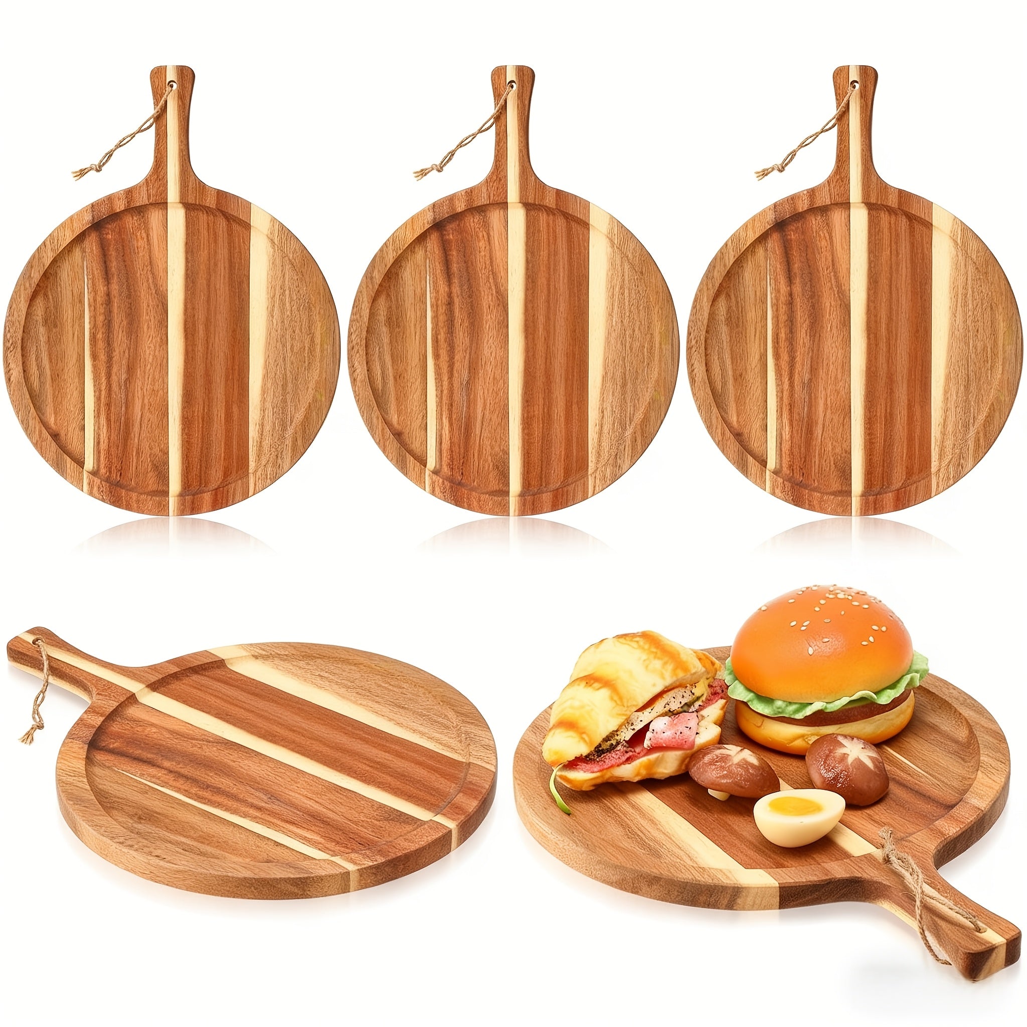 Home Living Essential – durable food prep and serving, 10 5pcs Round Wooden Cutting Boards with Handles Wo