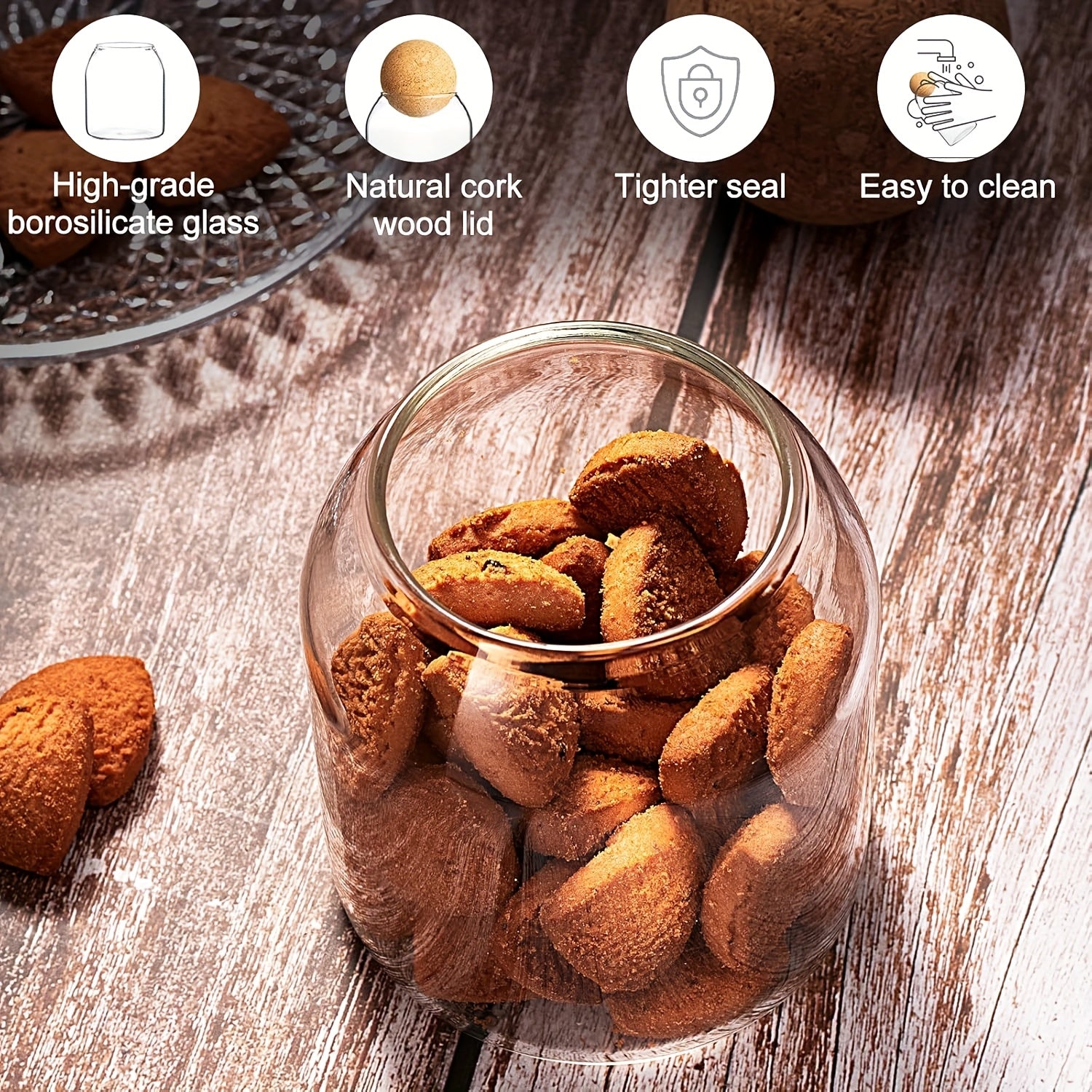 3pcs Glass Storage Container with Spherical Cork Stopper, 17 Oz/500Ml Glass Jar, Suitable for Kitchen Seasoning Container Set, Moisture Resistant for Kitchen Tidying And Storage, Ramadan, Valentine'S Day, Thanksgiving