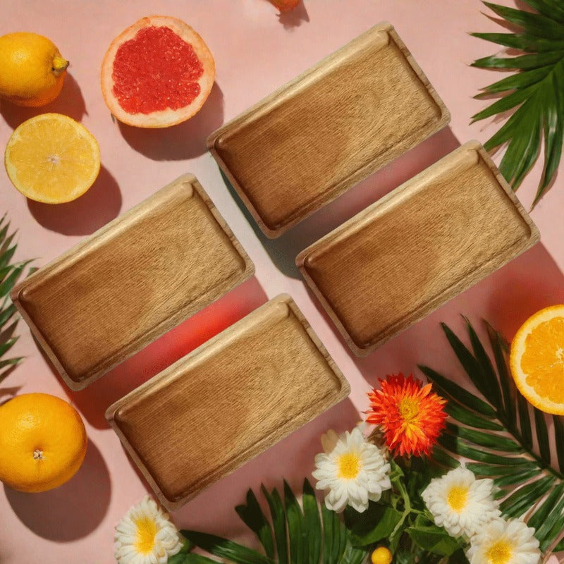 4pcs Small Acacia Wood Serving Platters, Rectangular Decorative Trays, Display Trays, Rectangular Wooden Platters for Home Decor, Cheese And Appetizer Plates, Kitchen Dinner Plates, Rectangular Cake And Dessert Trays for Food Serving