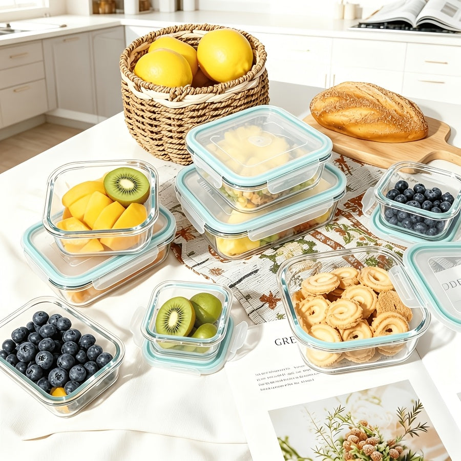 20/16pcs Airtight Glass Food Storage Containers, Outdoor Picnic, Lunch Box, Microwave, Oven - Perfect for Salads, Fruits, Vegetables, And Sandwiches, Lunch Box | Airtight Storage | Durable Glass