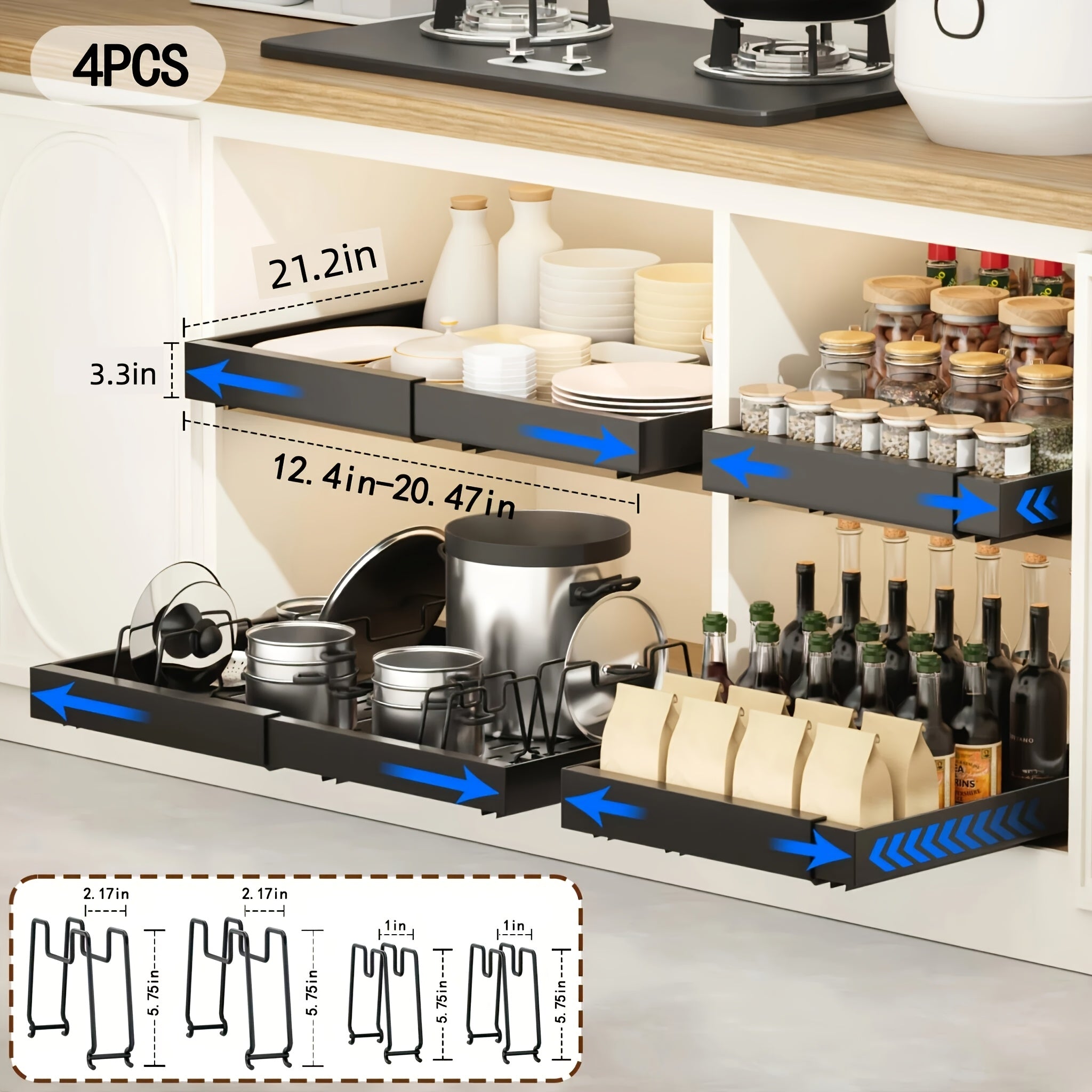 Home Organizer – 1 2 4pcs Expandable Pull-Out Cabinet Organizer 12 59-20 47 Inch Extendable