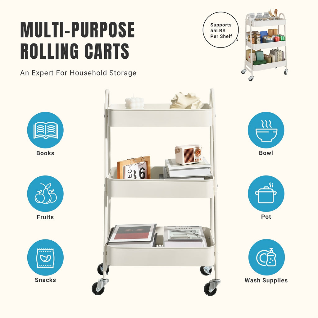 Smart 3 Tier Adjustable Home Storage Rack – durable multi-purpose storage, 3 Tier Rolling Storage Cart Metal Trolley Utility Cart With Wheels Hooks Easy Assembly, designed for American homes, daily convenience and practical gifting