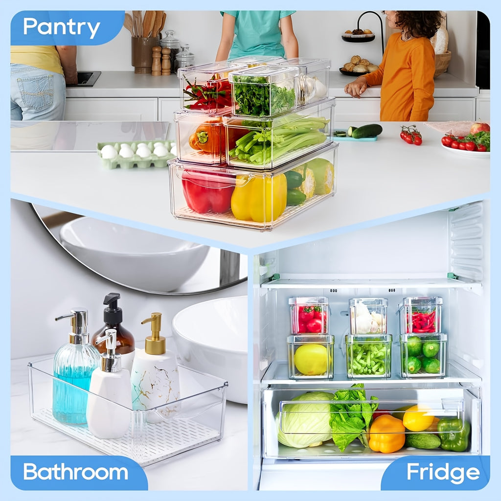 Premium 14 Pack Refrigerator Storage Organizer – easy-access fridge organization, 14 Pack Fridge Organizer Stackable Refrigerator Organizer Bins with Lids Fridge Organizers And Storage, designed for American homes, daily convenience and practical gif