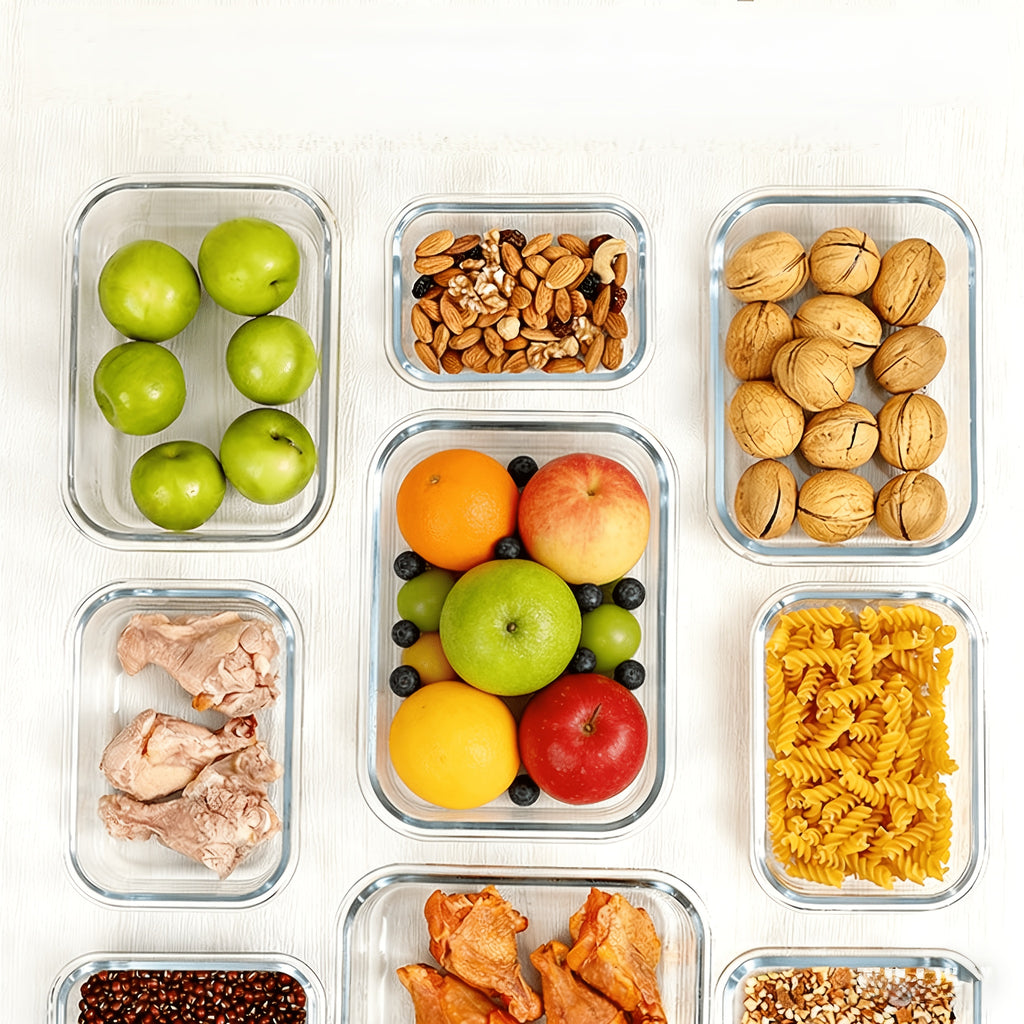 8pcs Borosilicate Glass Food Storage Containers with Lids, Light Blue/Green, with Stripes Meal Prep Containers, Airtight Bento Boxes, Leak Proof Locking, for Microwave, Oven, Freezer And Dishwasher, BPA Free, Organization Storage, Gifts