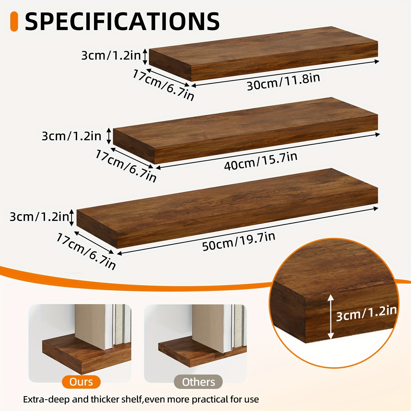 Home Living Essential – TOMNK 2 4 6pcs Set Floating Shelves 15 7-inch 19 7-inch 22-inch Wooden