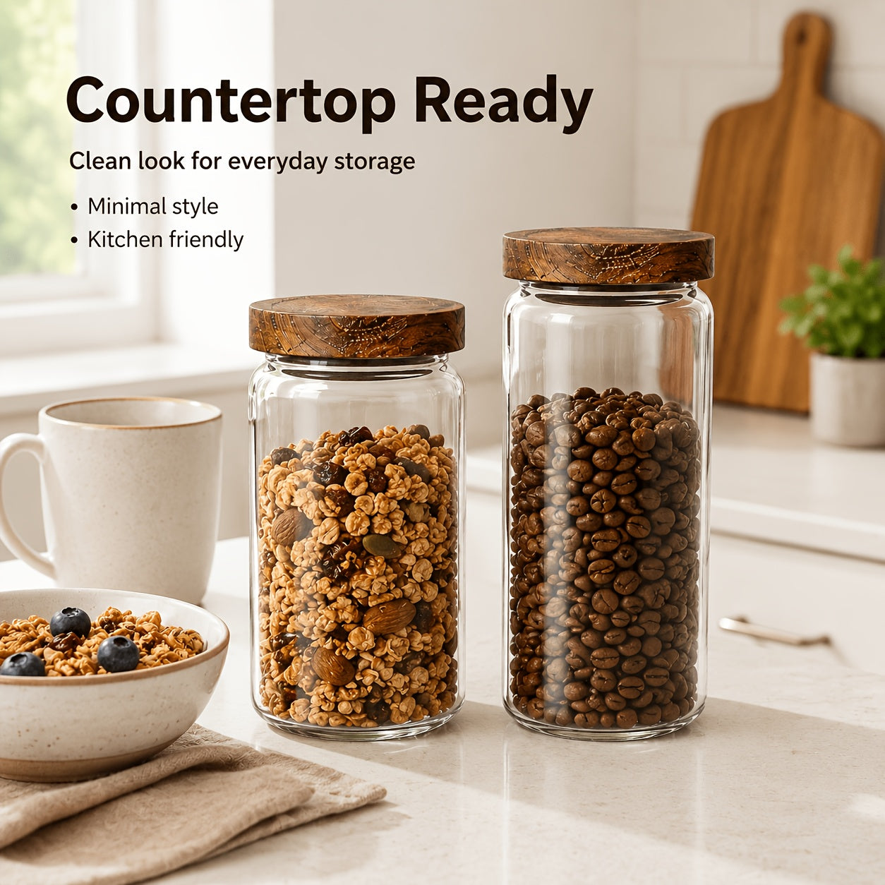 Compact 4pcs Stackable Home Storage Bins – portable space-saving storage, 4pcs Sealed Glass Storage Tank with Wooden Lid - Food Grade Transparent Kitchen Storage, designed for American homes, daily convenience and practical gifting
