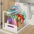 1pc/2pcs Kitchen Racks for Sink Organization And Storage, Double-layer Large-capacity Storage Sink Organization And Storage Racks, Slide-out Cabinet Organization Racks, Kitchen Metal Drawer Storage Racks