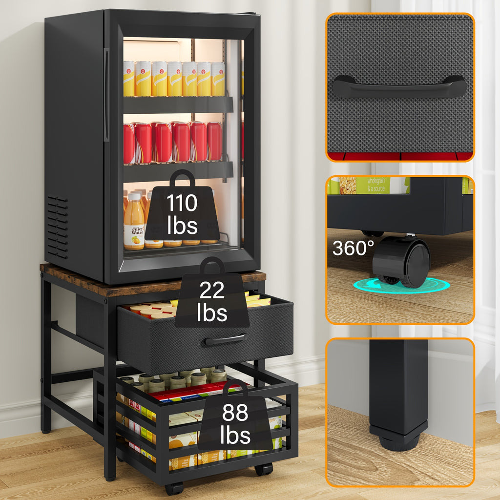 Heavy Duty Appliance Storage Shelf with Sliding Shelf & Drawer - Suitable for Fridge, Washer, Dishwasher | 19.69inch Height Shelf with 88lb Basket & Smooth Glide Drawers | 360° Swivel Wheels, Wood for Laundry Room & Kitchen, Utility Racks