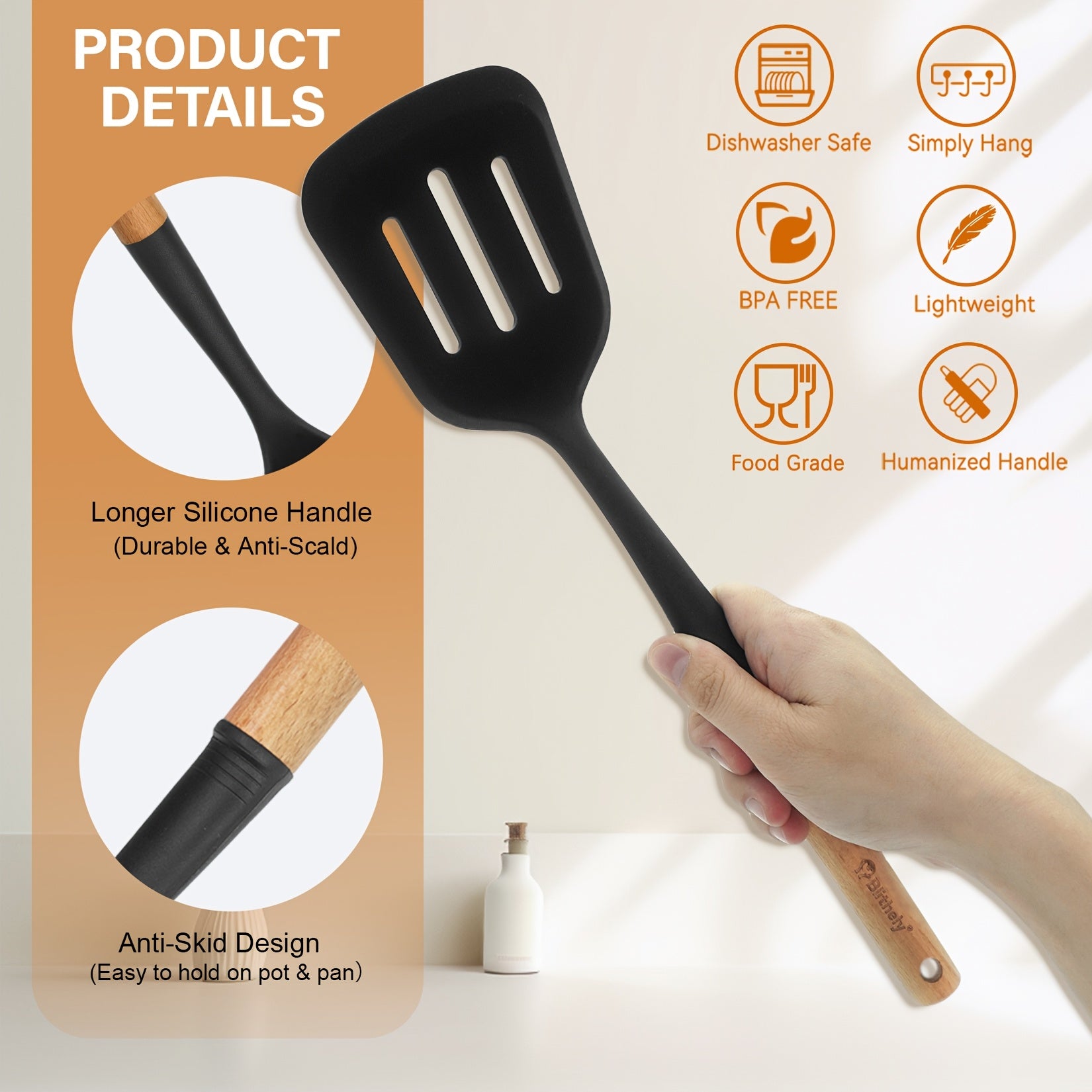 10Pcs Silicone Cooking Utensils Set , Nonstick Kitchen Utensils Set with Wooden Handle, Heat Resistant Spatula Set for Cooking, Heat Resistant Silicone Kitchen Gadgets Tools with Spoons, Spatula Set, Turners