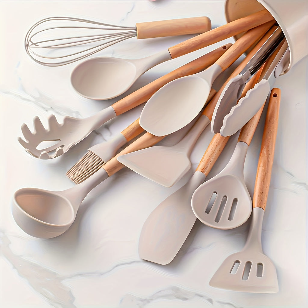 Easy-Access 12pcs Kitchen Baking Dish Set – oven-ready cooking and serving, 12pcs Silicone Kitchen Utensil Set with Wooden Handles - Non-Stick High Heat Resistant Easy, designed for American homes, daily convenience and practical gifting