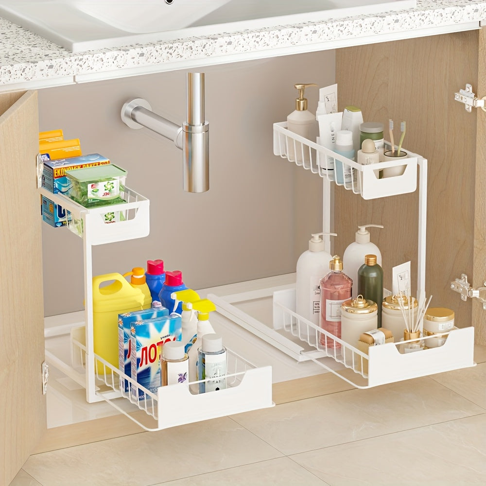 Versatile 1pack Pull-Out Cabinet Organizer – smooth-access cabinet organization, 2-Tier Sliding Under Sink Organizer Rack Kitchen Lower Sink Sorting Sliding Pull-out Cabinet Sorting, designed for American homes, daily convenience and practical giftin