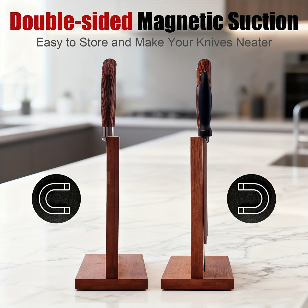 Home Storage Organizer – Magnetic Knife Block & Holder - Non-Slip Magnetic Knife Stand with Knife Storage, Space-Saving Countertop Organizer, - Locking System, Board Compatible (No Knife Sha