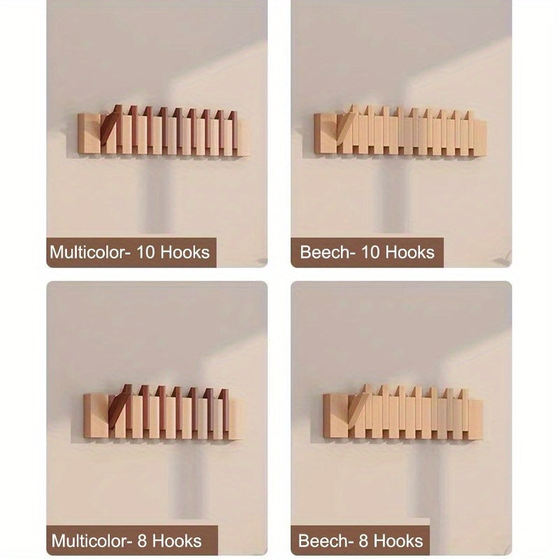Versatile 1pc Adjustable Home Storage Rack – durable multi-purpose storage, 1pc Natural Wood Wall-Mounted Coat Rack with 10 Hooks - Piano-Shaped Accordion Design Walnut, designed for American homes, daily convenience and practical gifting