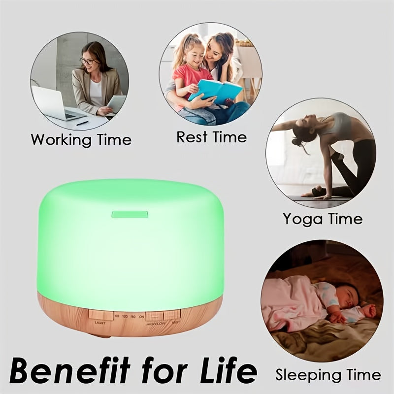 16.91oz Essential Oil Aroma Diffuser - An Aroma Diffuser with A Timer And 7 Ambient Lights, Automatically Shuts Off When There Is No Water, Powered By USB, Round In Shape, Very Suitable for Large Rooms, Homes And Offices