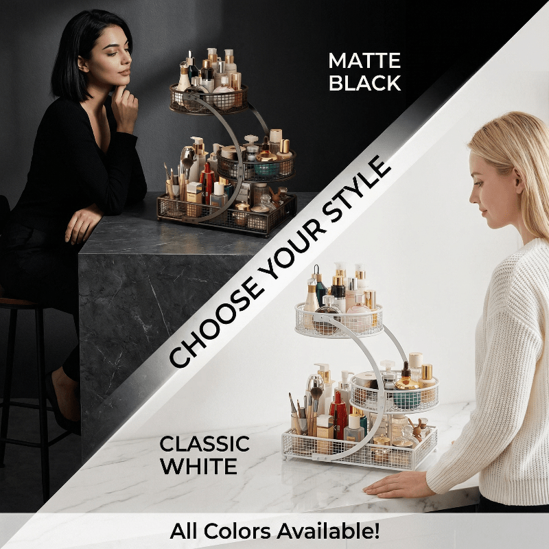 Three-Layer Painted Metal Cosmetic Storage Rack with Tissue Box, Lightweight And Sturdy, Independent Bathroom Countertop Storage Rack, Space-Saving Dressing Table Storage Rack, Suitable for Storing Skincare Products