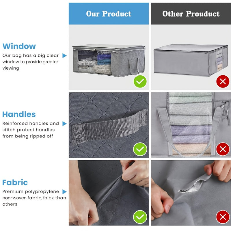 Space-Saving 3pcs Stackable Home Storage Bins – portable space-saving storage, 3pcs Set of Clothing Storage Bags Foldable Blanket Storage Bags Storage Containers for Organizing, designed for American homes, daily convenience and practical gifting