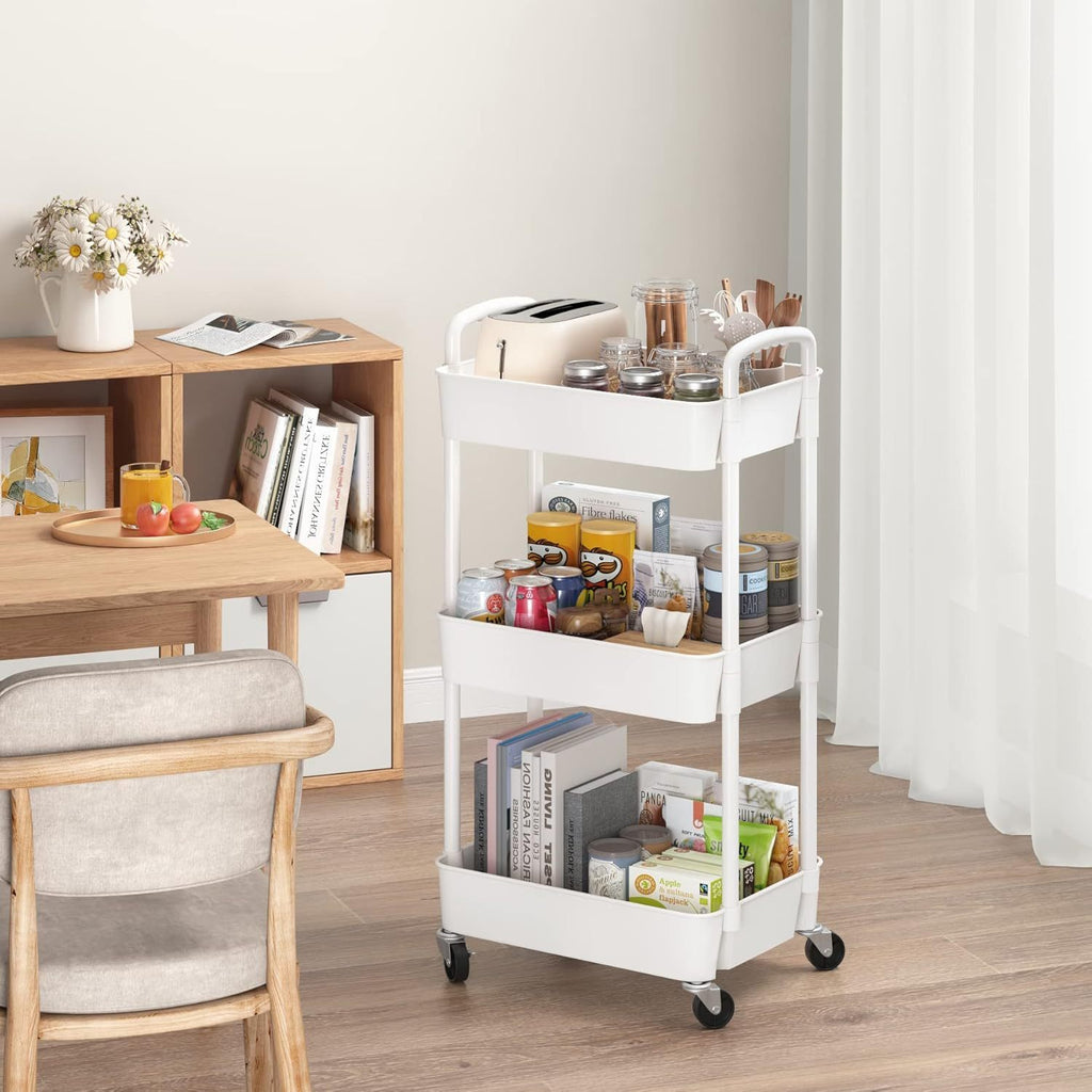 Smart Adjustable Home Storage Rack – durable multi-purpose storage, 3-Tier Plastic Rolling Utility Cart with Handle Multi-Functional Storage Trolley for Office Living Room, designed for American homes, daily convenience and practical gifting