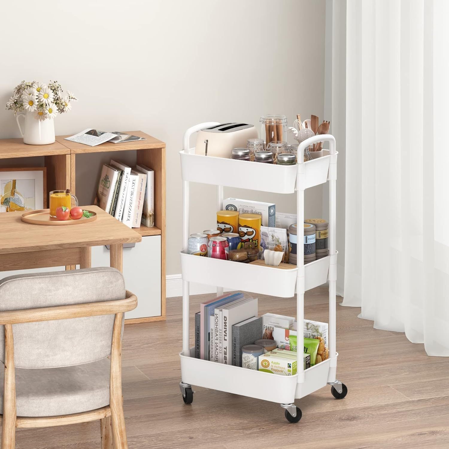 Smart Adjustable Home Storage Rack – durable multi-purpose storage, 3-Tier Plastic Rolling Utility Cart with Handle Multi-Functional Storage Trolley for Office Living Room, designed for American homes, daily convenience and practical gifting