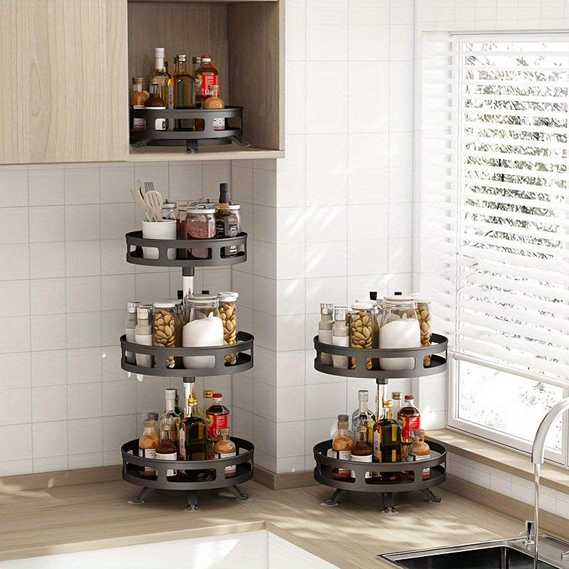Spice Rack Organizer Turntable 1/2/3 Tier 360 Degree Rotating Spice Organization For Cabinet Metal Adjustable Height Lazy Seasoning Holder For Kitchen Cupboard Table Coffee Table Pantry Countertop Bathroom