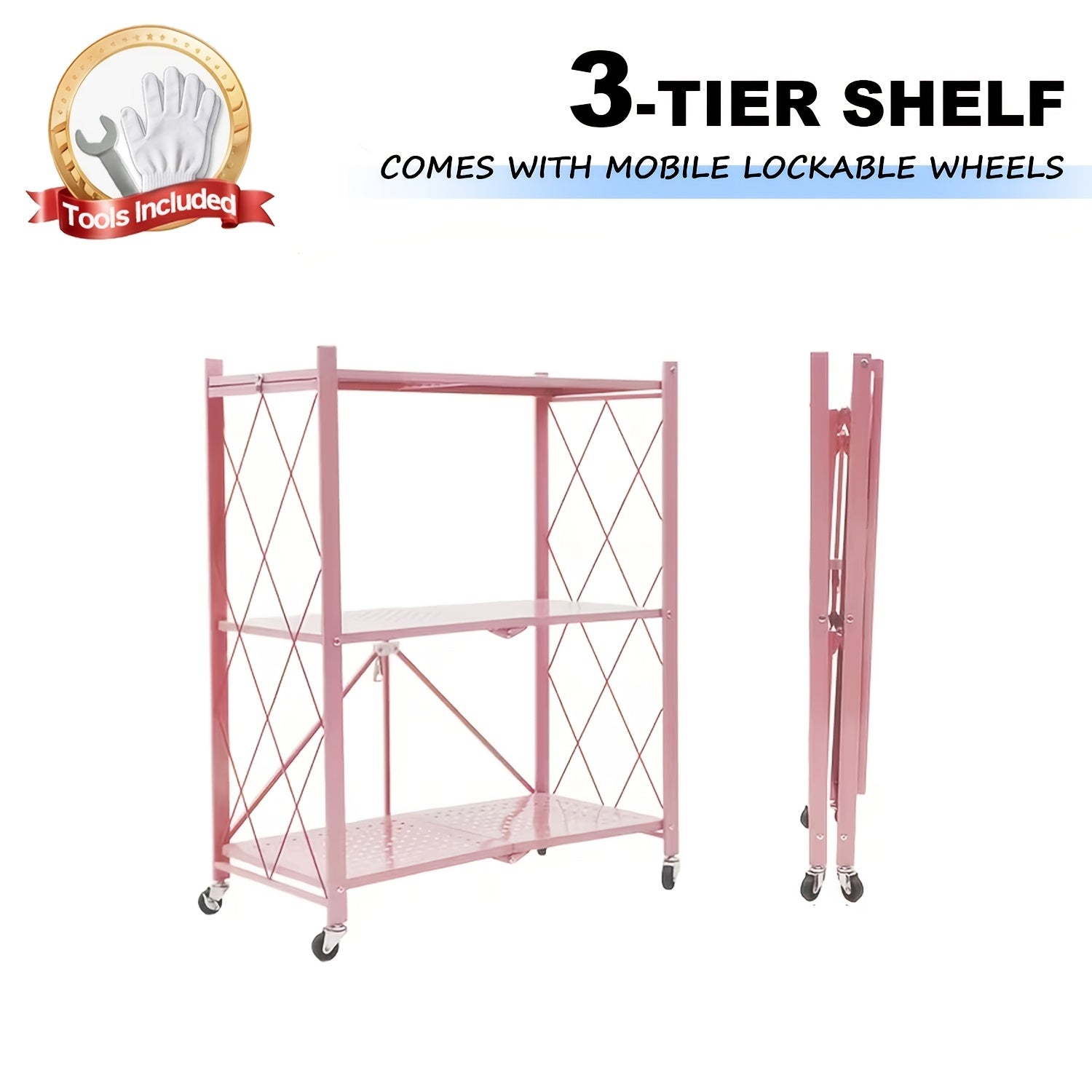 Storage Rack – Foldable Metal Storage Rack Requiring No Installation Designed with Foldable