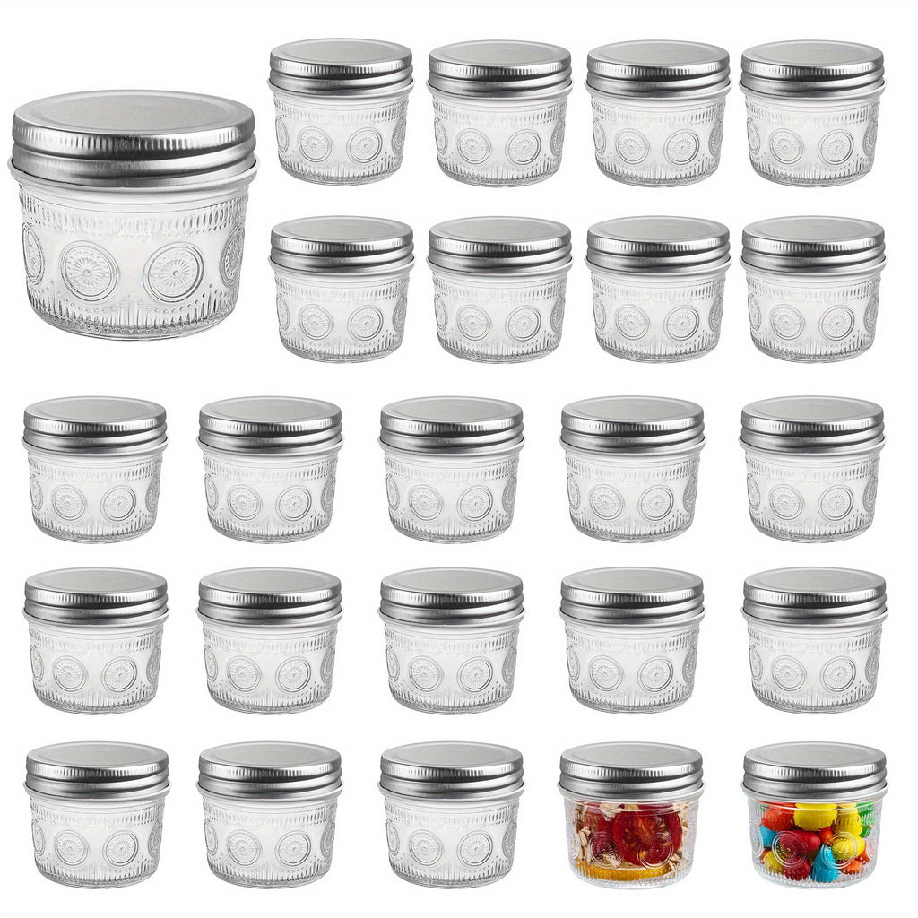 Modern 4oz Glass Spice Jar Set – clear reusable pantry storage, Amzcku 4oz Glass Mason Jars with Regular Mouth Lids - 24-Pack Glass Canning Jars, designed for American homes, daily convenience and practical gifting