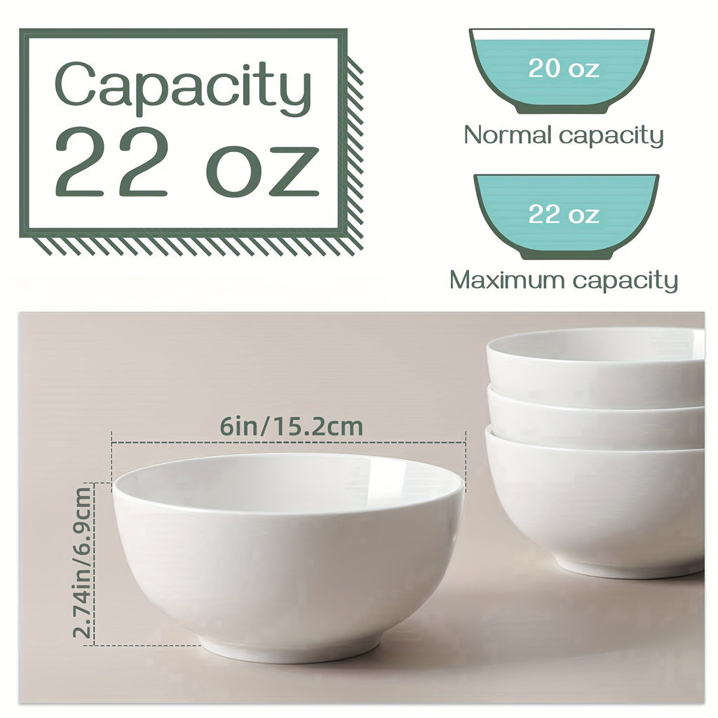 Premium 4/6pcs Home Storage Organizer – space-saving everyday organization, 4 6pcs 22oz White Ceramic Bowls Perfect for Soup Bowls for Kitchen Cereal Bowl, designed for American homes, daily convenience and practical gifting