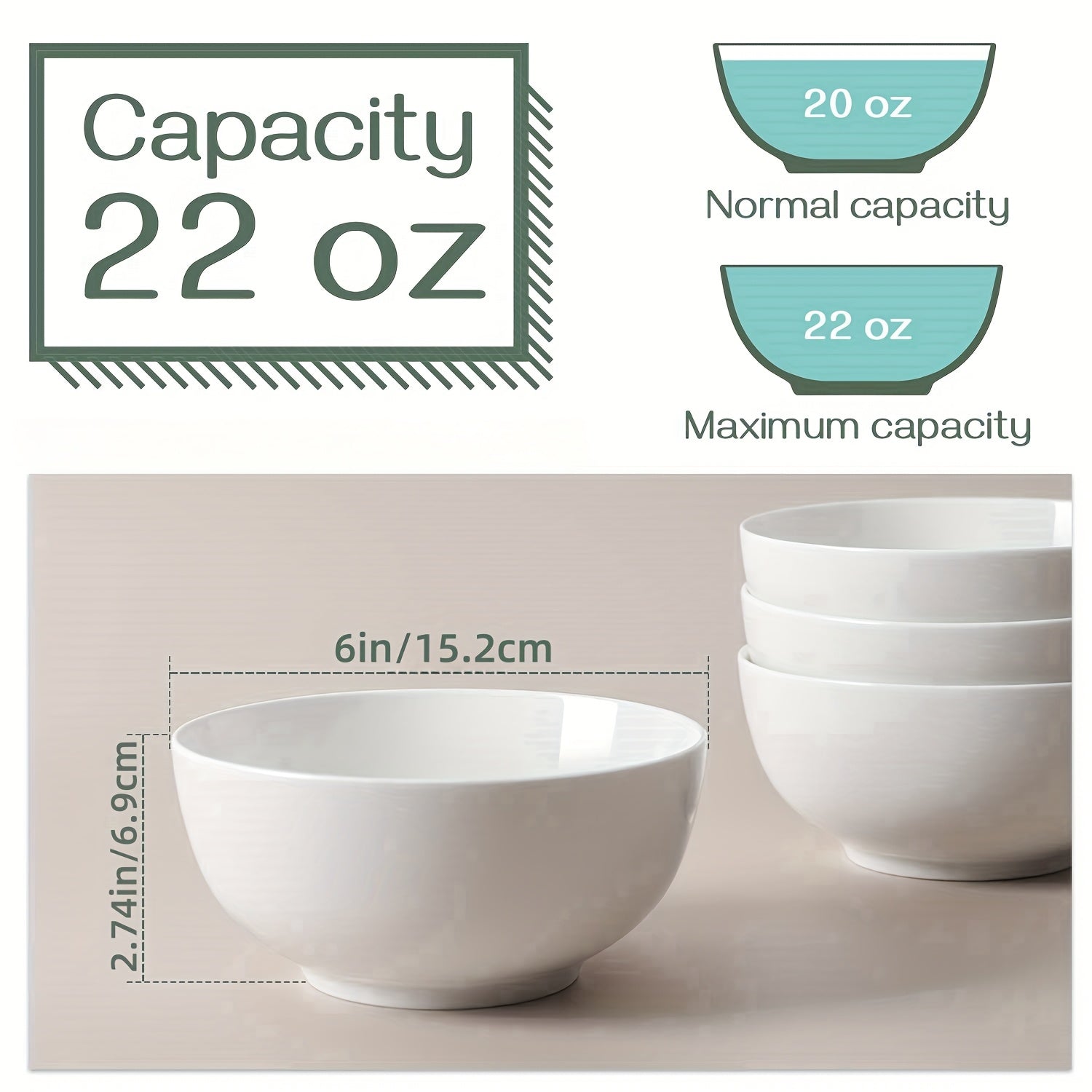 Premium 4/6pcs Home Storage Organizer – space-saving everyday organization, 4 6pcs 22oz White Ceramic Bowls Perfect for Soup Bowls for Kitchen Cereal Bowl, designed for American homes, daily convenience and practical gifting
