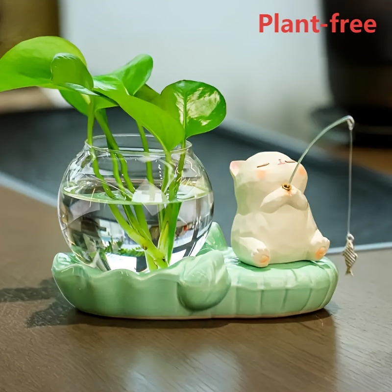 Adorable Ceramic Cat And Frog Hydroponic Flower Pot Collection - a Relaxed Desktop Vase, Ideal for Home Decor Gifts, a Great Option for Christmas And Other Events, Suitable for Indoor Potted Plants, Fun Planting Tools