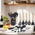 Kitchen Utensils Set- 34pcs Silicone Cooking Utensils With Holder, Heat Resistant Kitchen Utensil Spatula Set For Nonstick Cookware, Black Wooden Handles Kitchen Gadgets Tools Set Father Gift