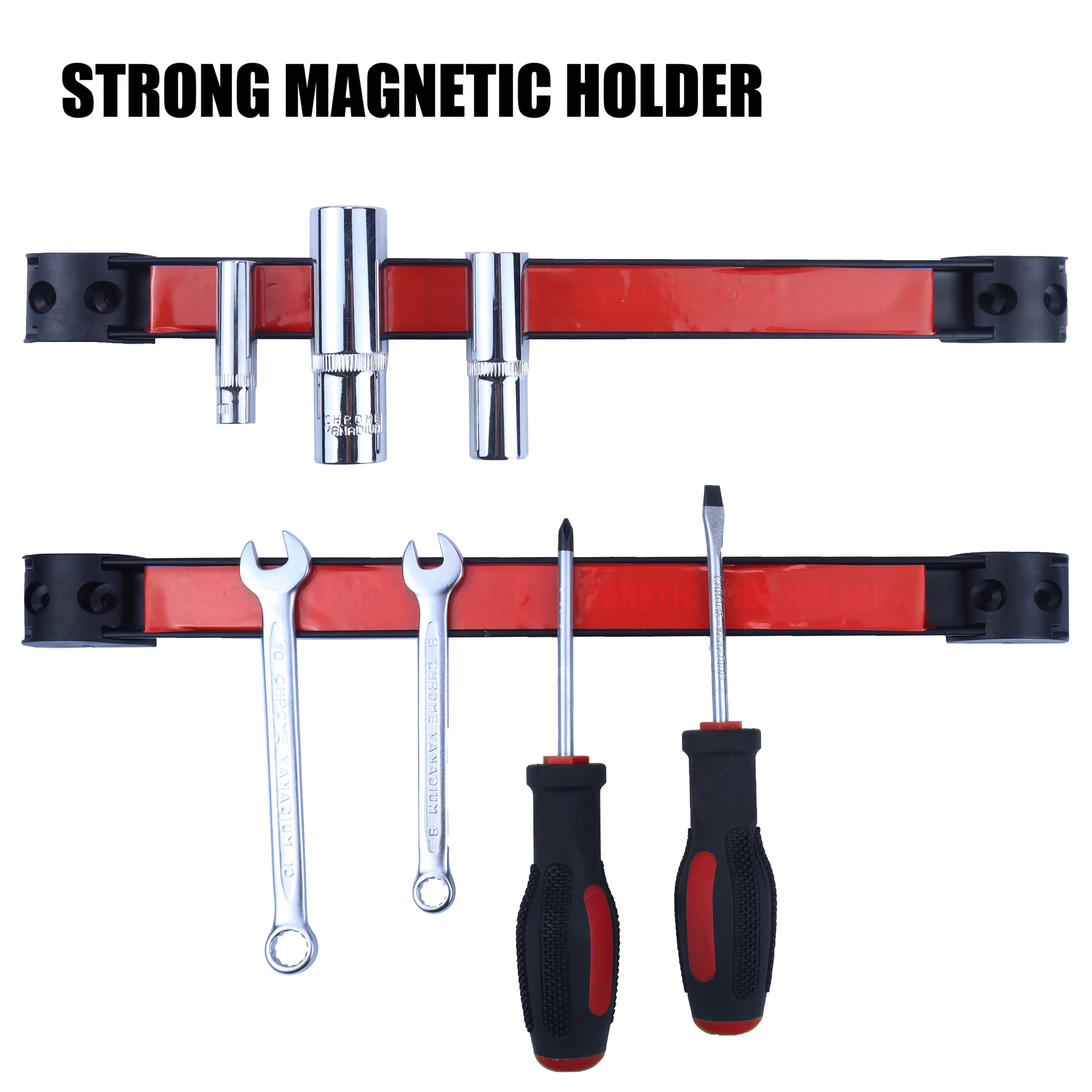 Garage Tool Organizer – 7pcs Magnetic Tool Holder, Red Magnetic Bars, And One Pc Magnetic Foldable Tray, 12"inch Long Holder, with 12pcs Screwer Inside, Clean And Get Rid Of Your Messy Works