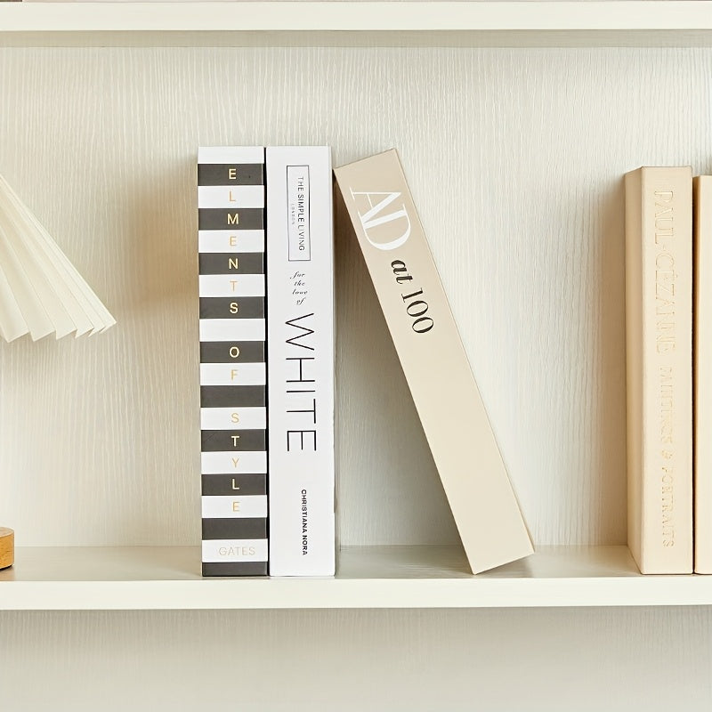 Home Living Essential – Set of 3 Modern Minimalist Faux Books in Black, White, And Beige - Stylish Decorat