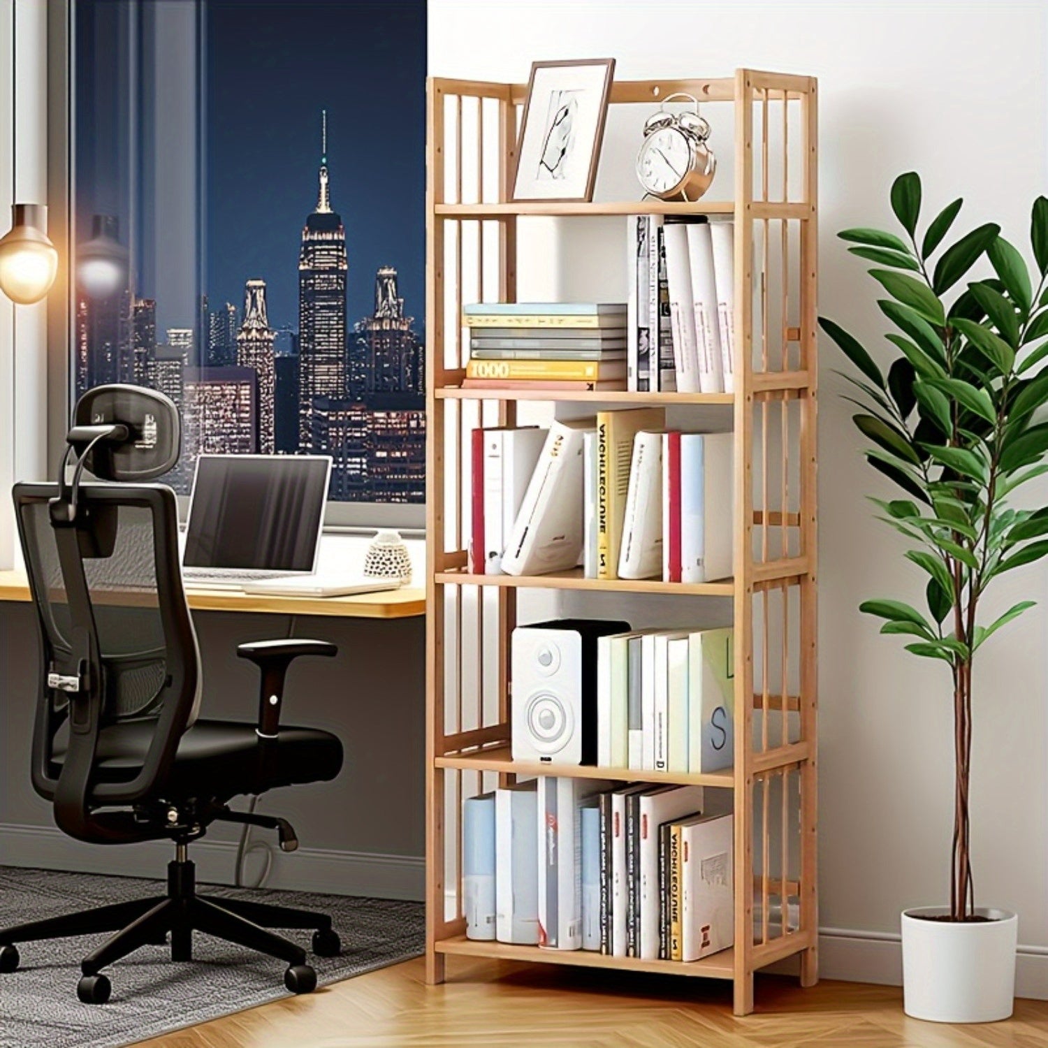 Home Storage Organizer – 5-Tier Multifunctional Bamboo Shelf, Space-Saving Bookshelf And Display Rack for Home Office, Storage Display Shelf, Nordic Minimalist Style, Quick And Easy Assembly