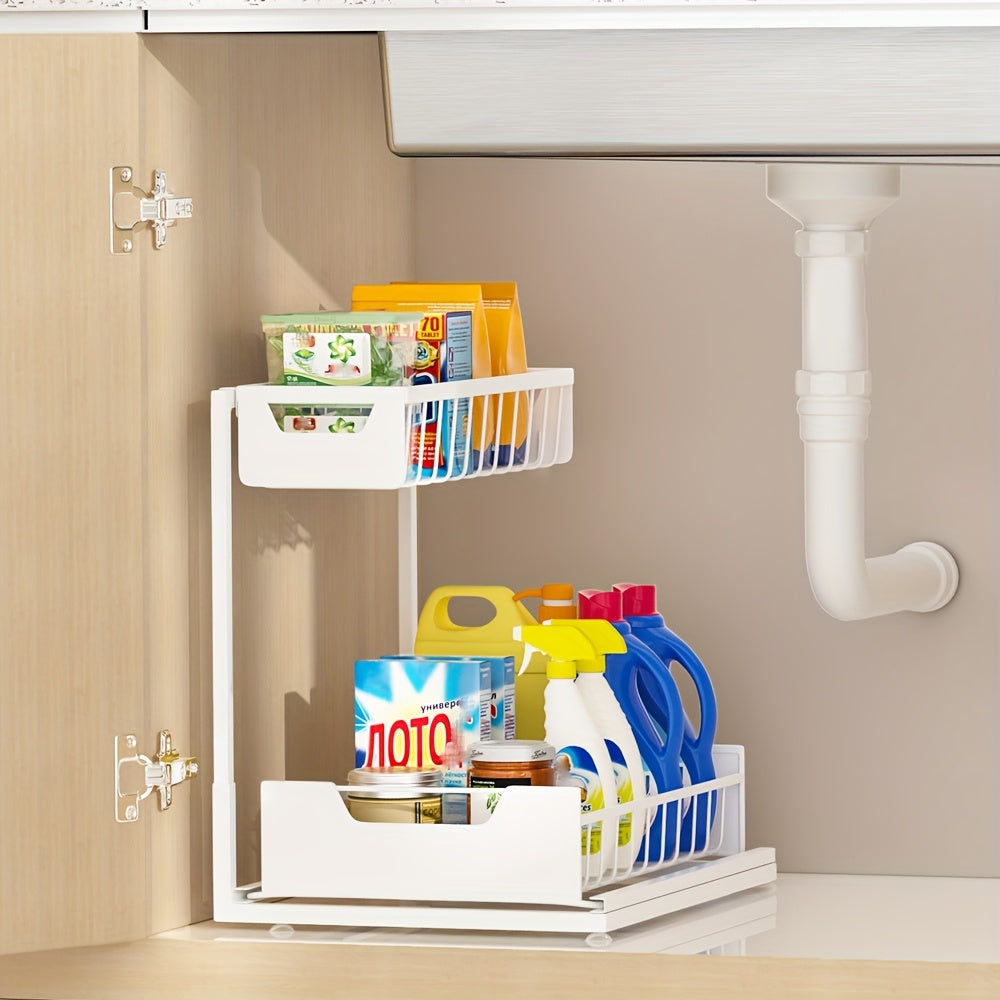 Home Organizer – 2-Tier Sliding Under Sink Organizer Rack Kitchen Lower Sink Sorting Sliding
