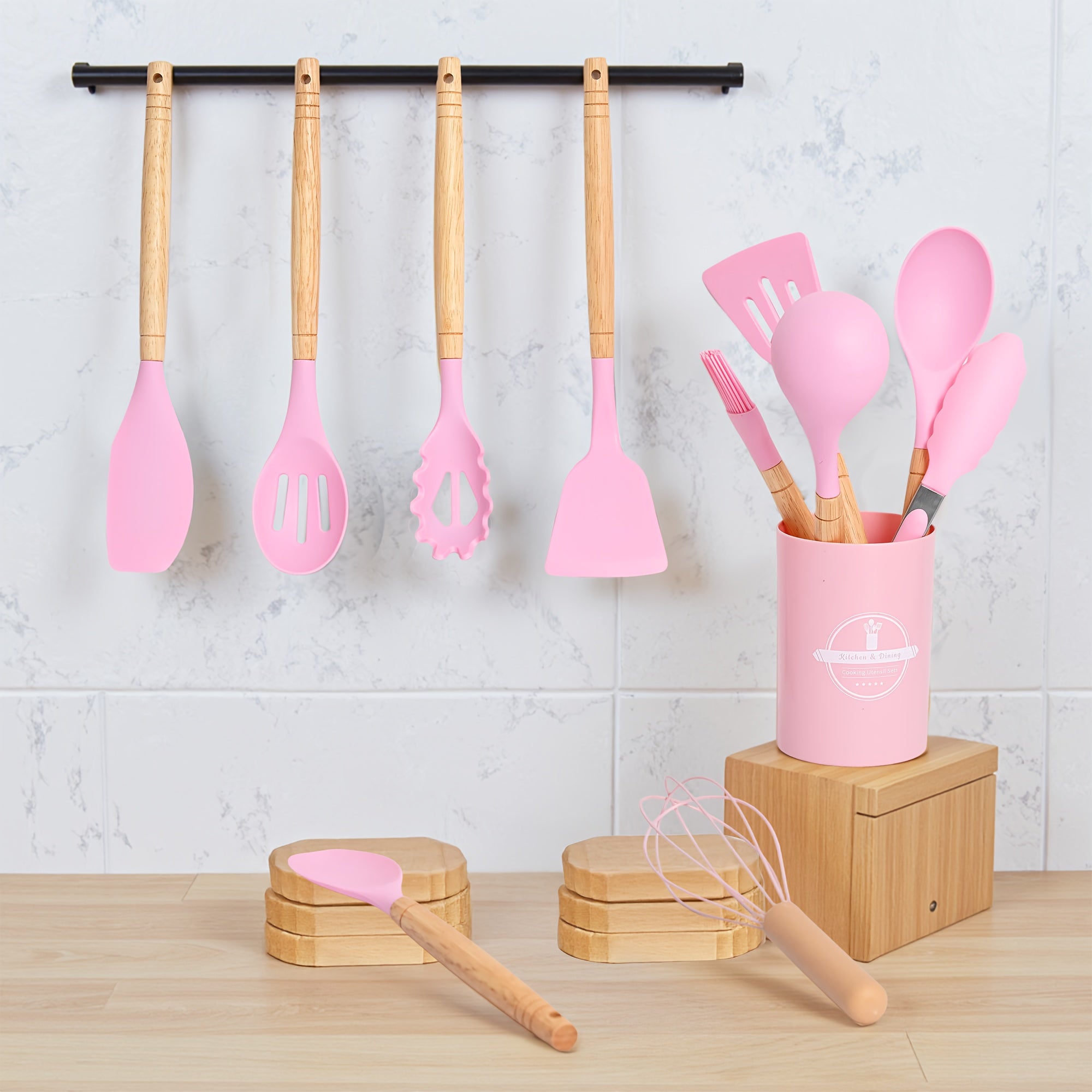 Space-Saving Home Storage Organizer – space-saving everyday organization, Kitchen Utensil Set Includes Wooden Handle Silicone Cooking Tools Heat-Resistant Silicone Spatula Wooden Handle, designed for American homes, daily convenience and practical gi