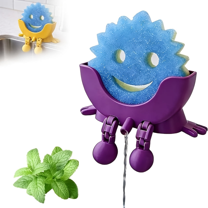 1pc Fun Sponge Stand, 3D Printed Sink Draining Sponge Holder, Cute Sitting Kitchen Caddy Gadgets with Hanging Legs, Countertop Organizer for Sink Edge& Counter Decor, for Daily Cleaning (Design by 3D Print LT)
